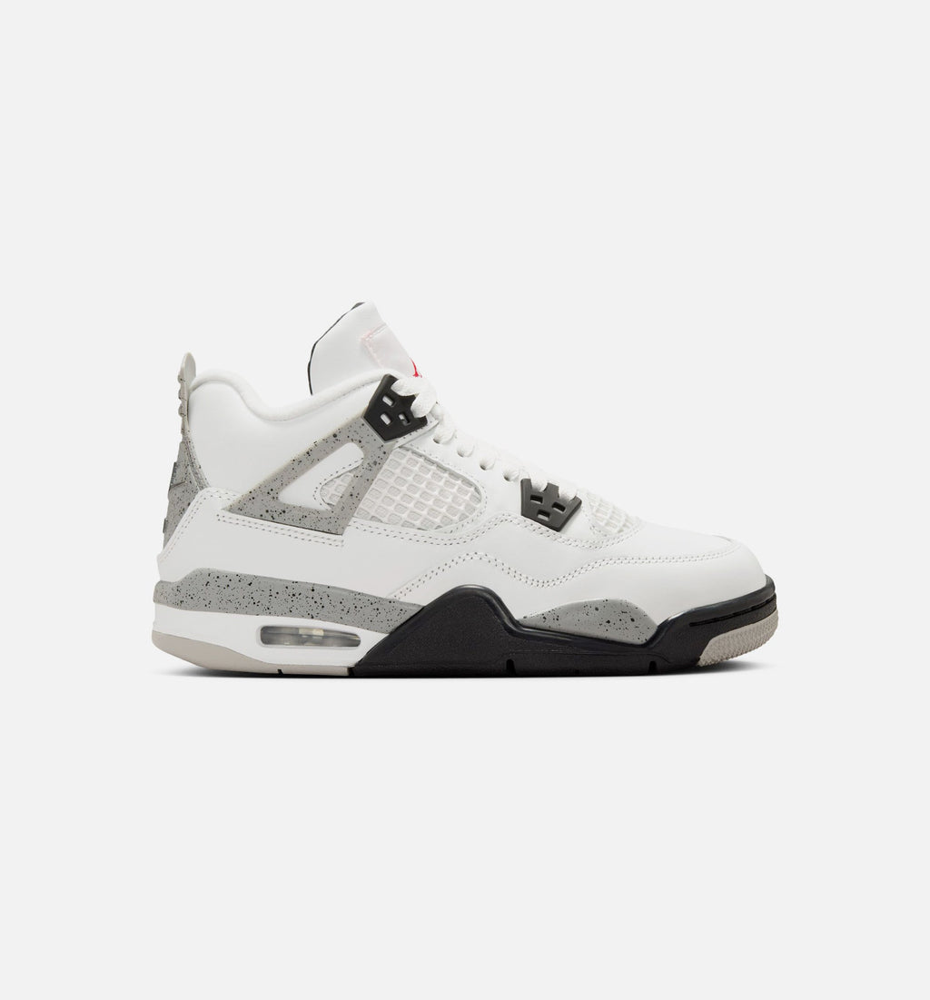 Air Jordan 4 Retro White Cement Big Kids' Sneakers - Summit White / Fire Red / Cement Grey / Black