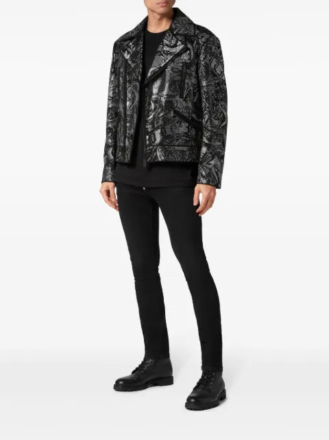 Philipp Plein suede biker jacket tattoo