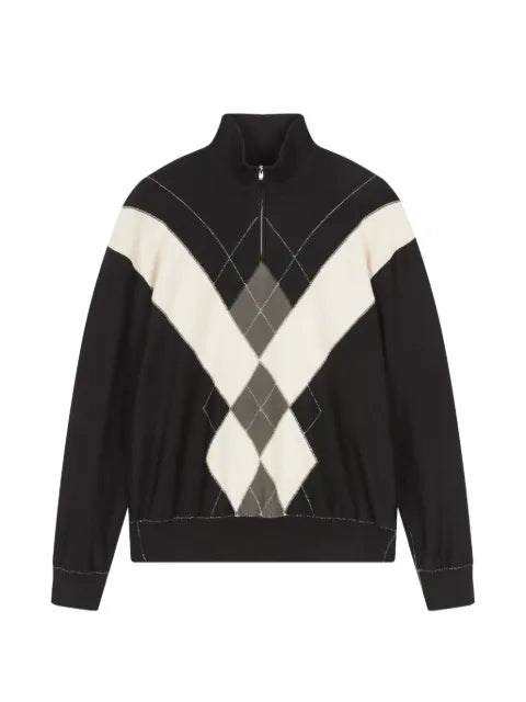 CROQUIS argyle-jacquard half-zip sweater