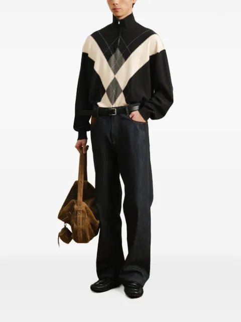 CROQUIS argyle-jacquard half-zip sweater