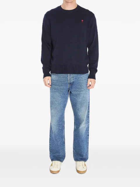 AMI Paris blue crewneck wool sweater with Ami de Coeur