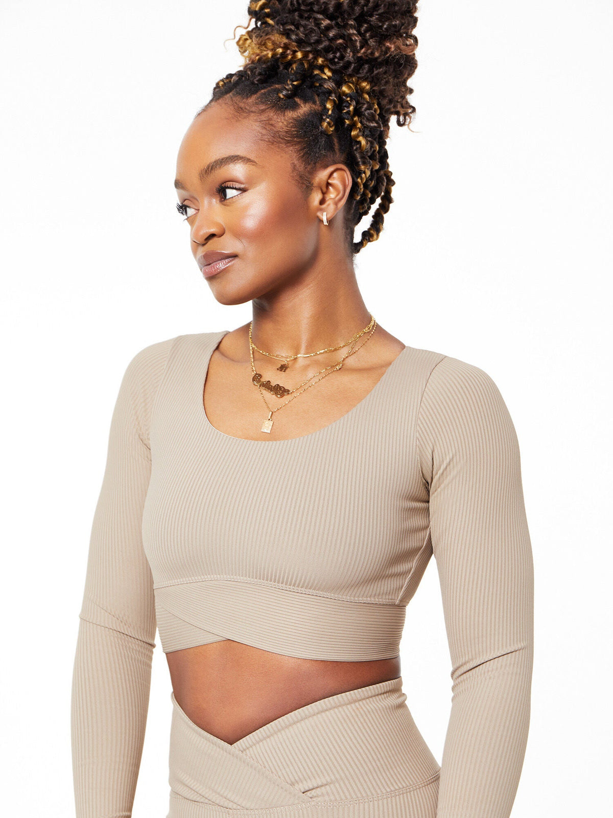 RIBBED V CROP LONG SLEEVE
