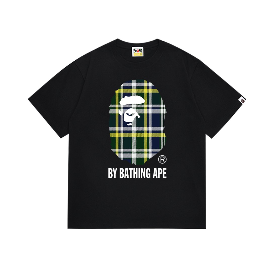 BAPE Green/Yellow Plaid Ape Head Graphic T-Shirt