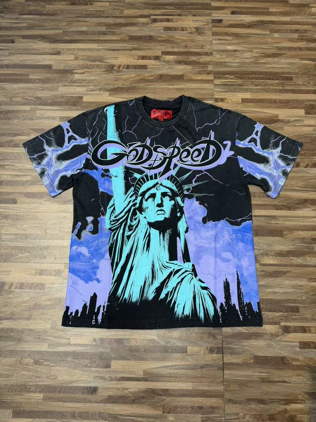 Godspeed Statue of Liberty Lightning Graphic T-Shirt