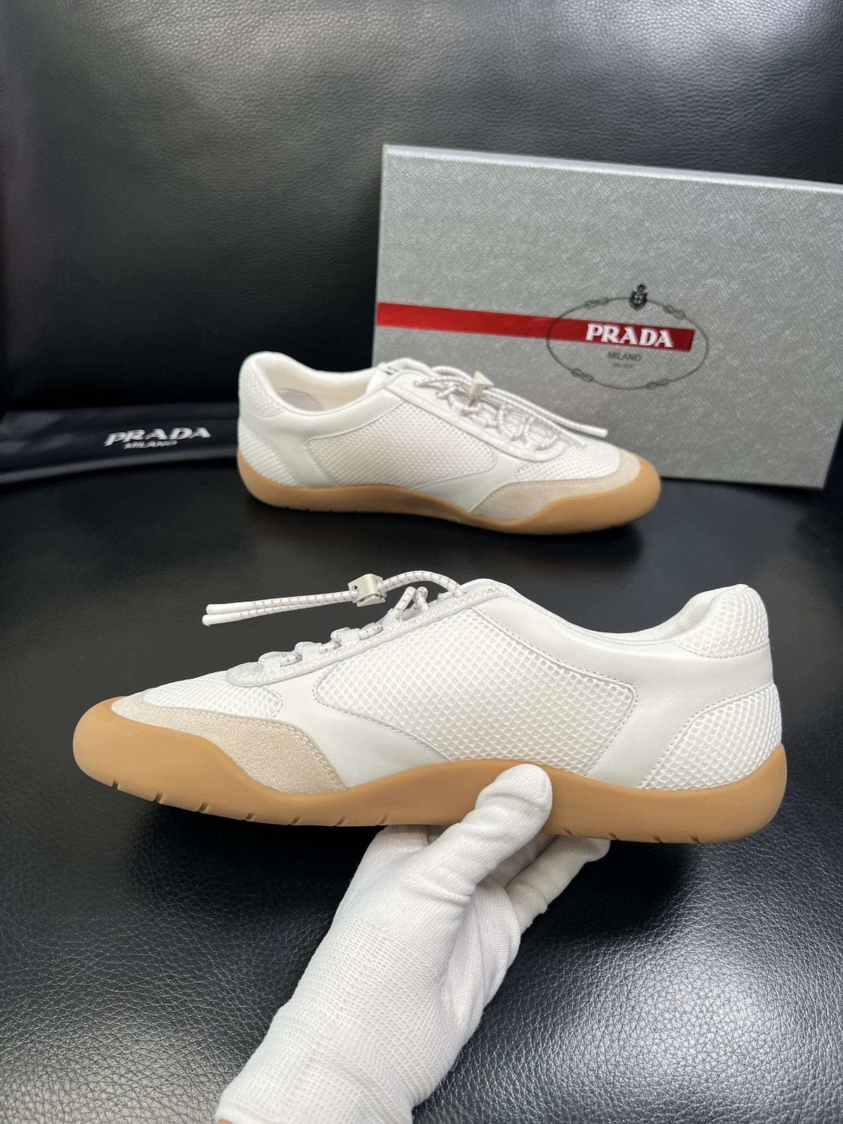 Prada Men's White Gum Sole Sneakers