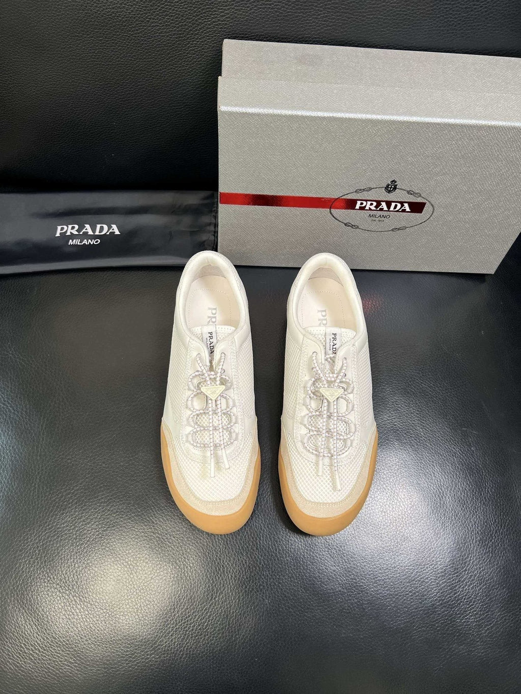 Prada Men's White Gum Sole Sneakers