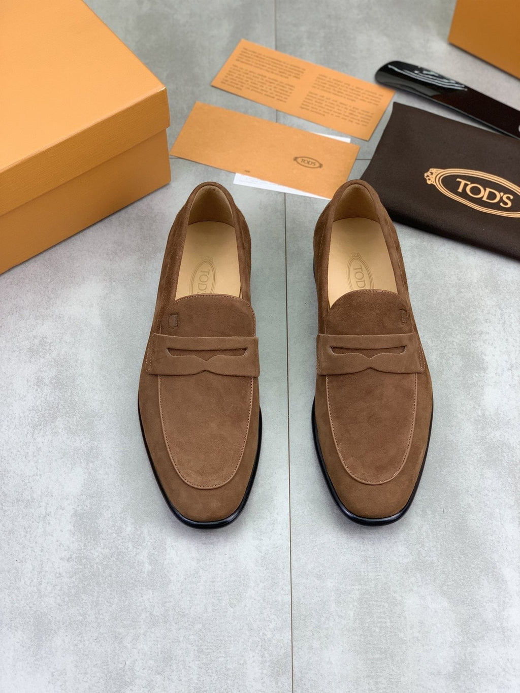 TOD'S Brown Suede-Look Penny Loafers
