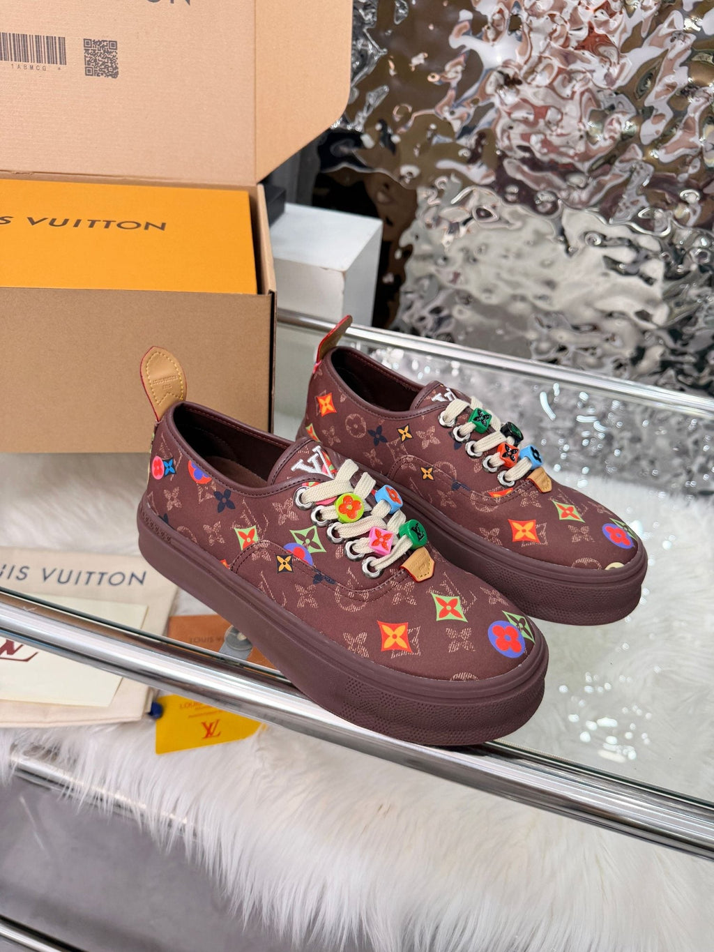Louis Vuitton Burgundy Motif Low-Top Sneakers