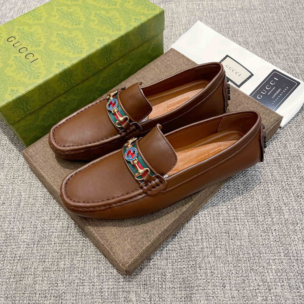 Gucci Brown Metal Hardware Loafers