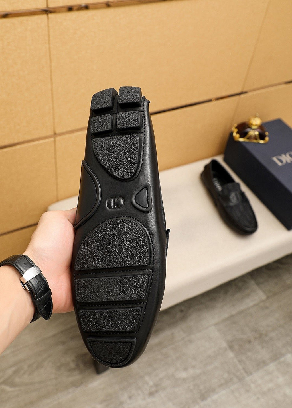 Dior Black Embossed Buckle Loafers