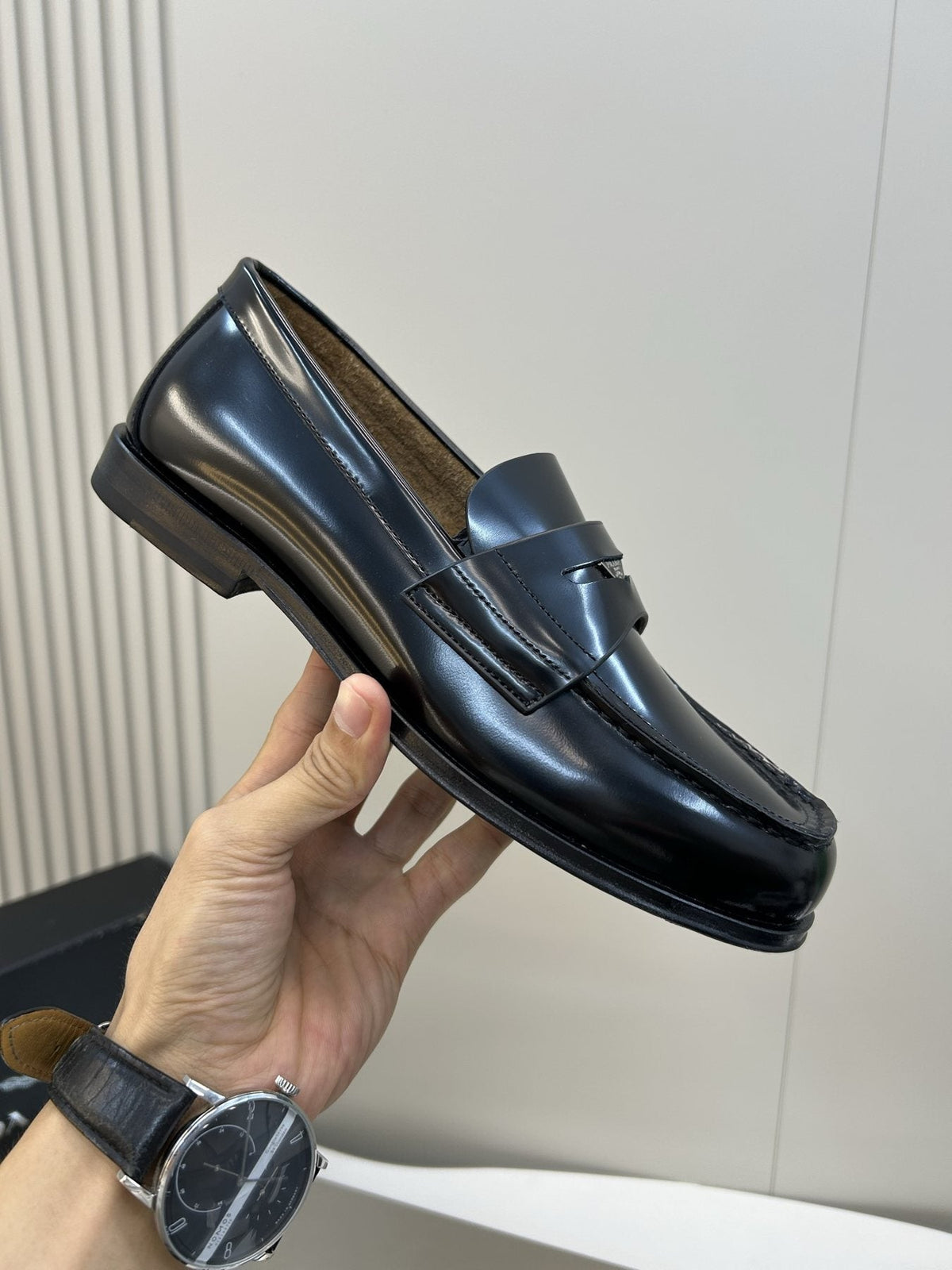 Prada Black Glossy Moc-Toe Loafers