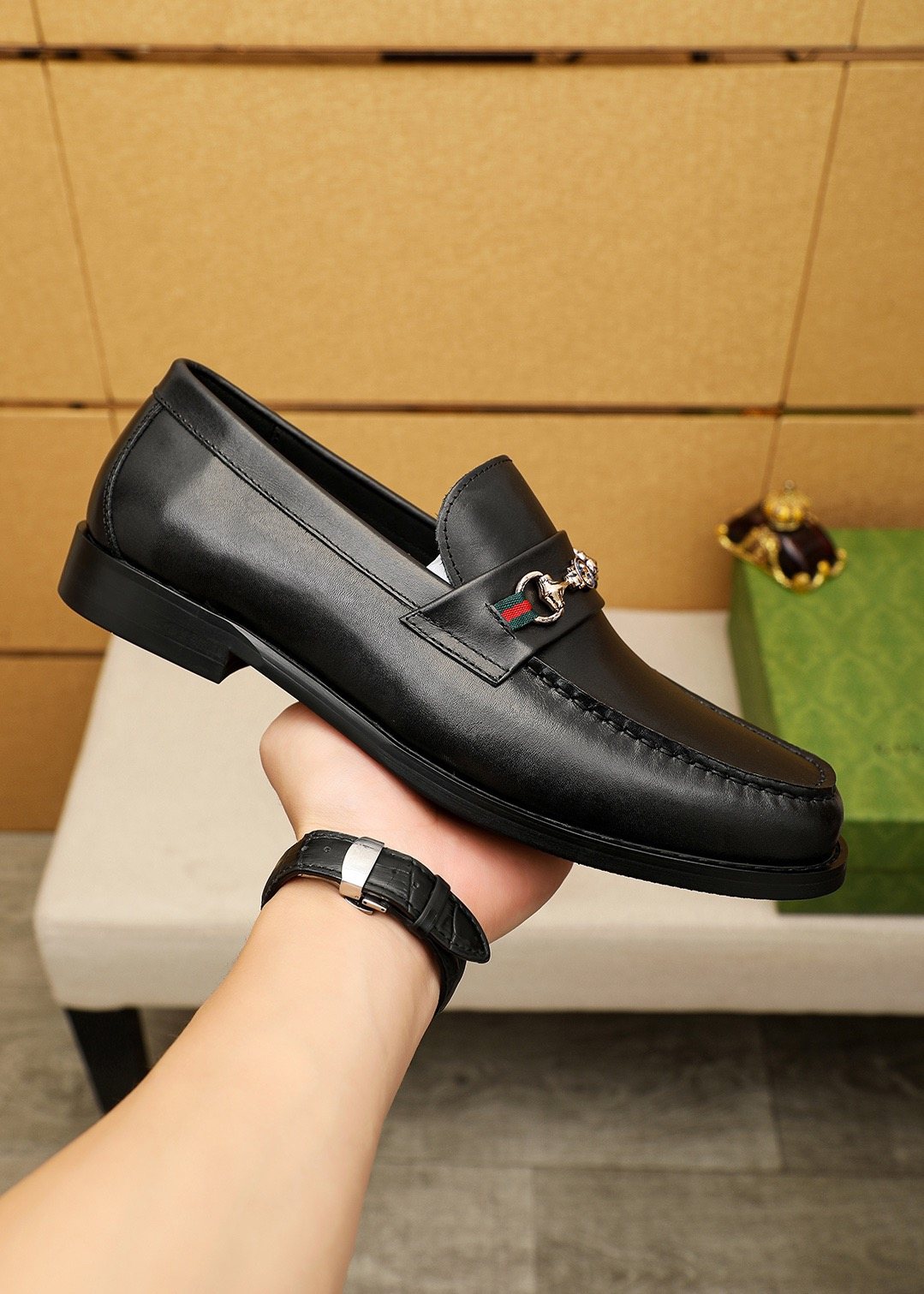 Gucci Black Web Bit Loafers