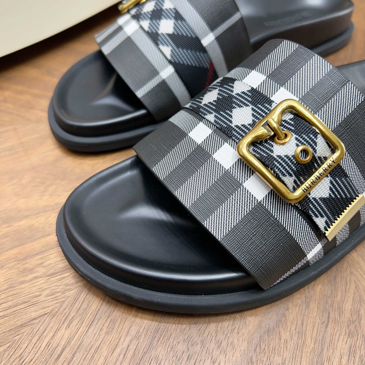 Burberry Check Buckle Slide Sandals