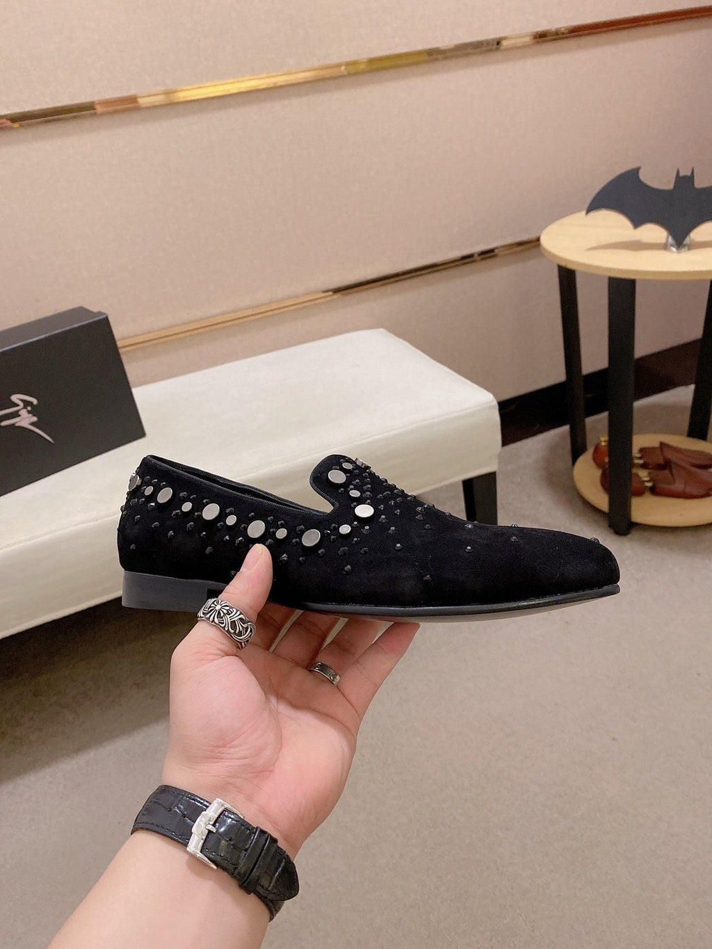 Giuseppe Zanotti Men's Black Studded Slip-On Shoes