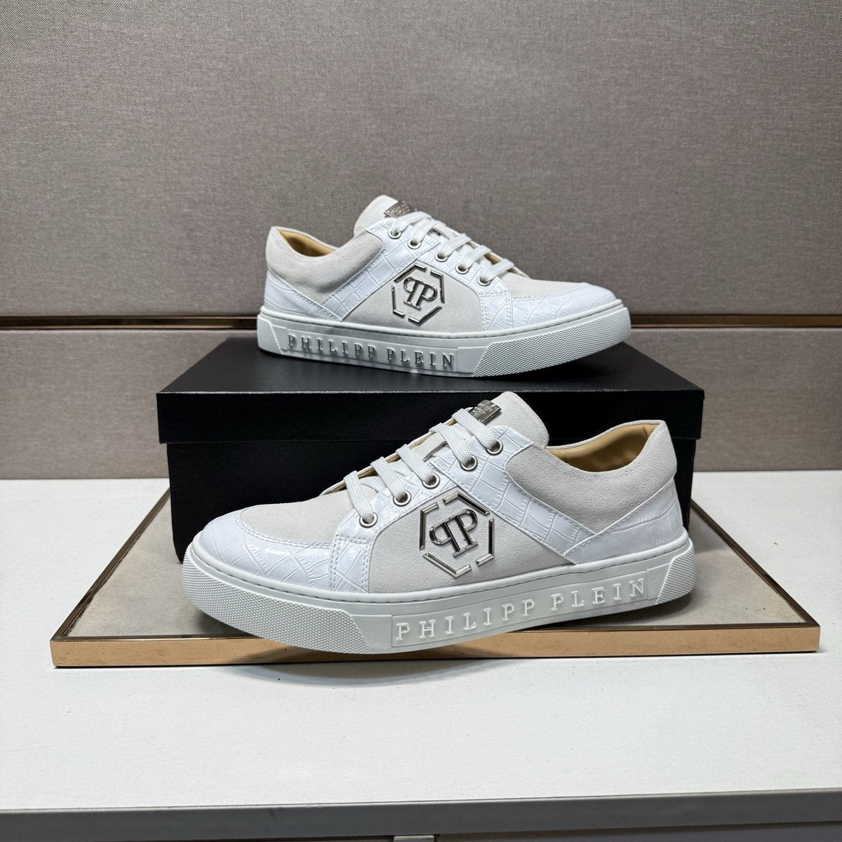 Philipp Plein Men's Monogram Panel Low-Top Sneakers