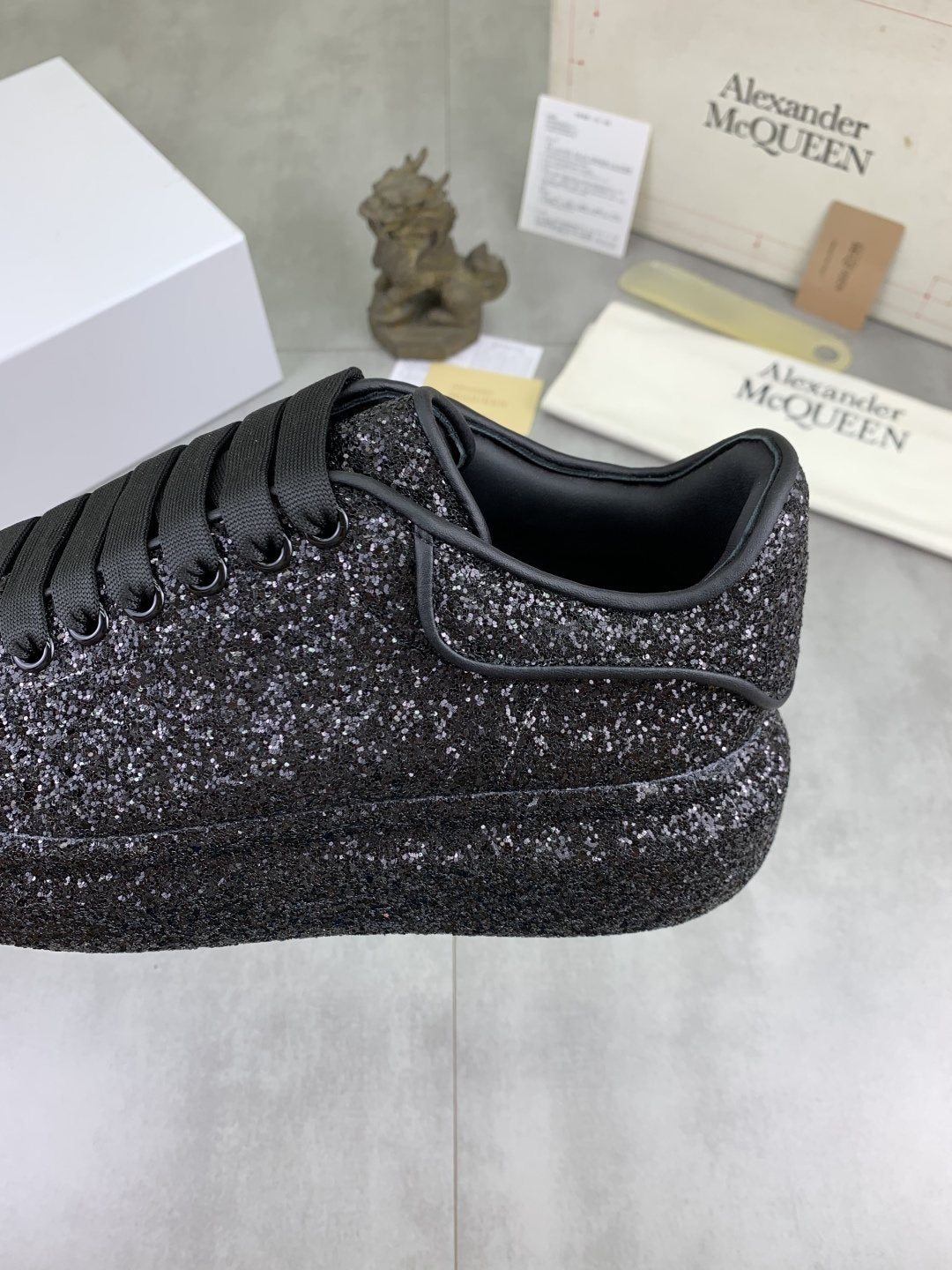 Alexander McQueen Black Glitter Low-Top Sneakers
