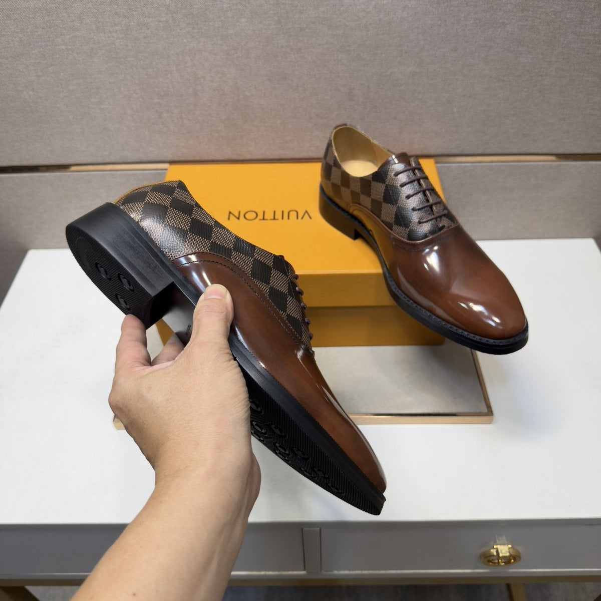 Louis Vuitton Checkered-Panel Lace-Up Dress Shoes