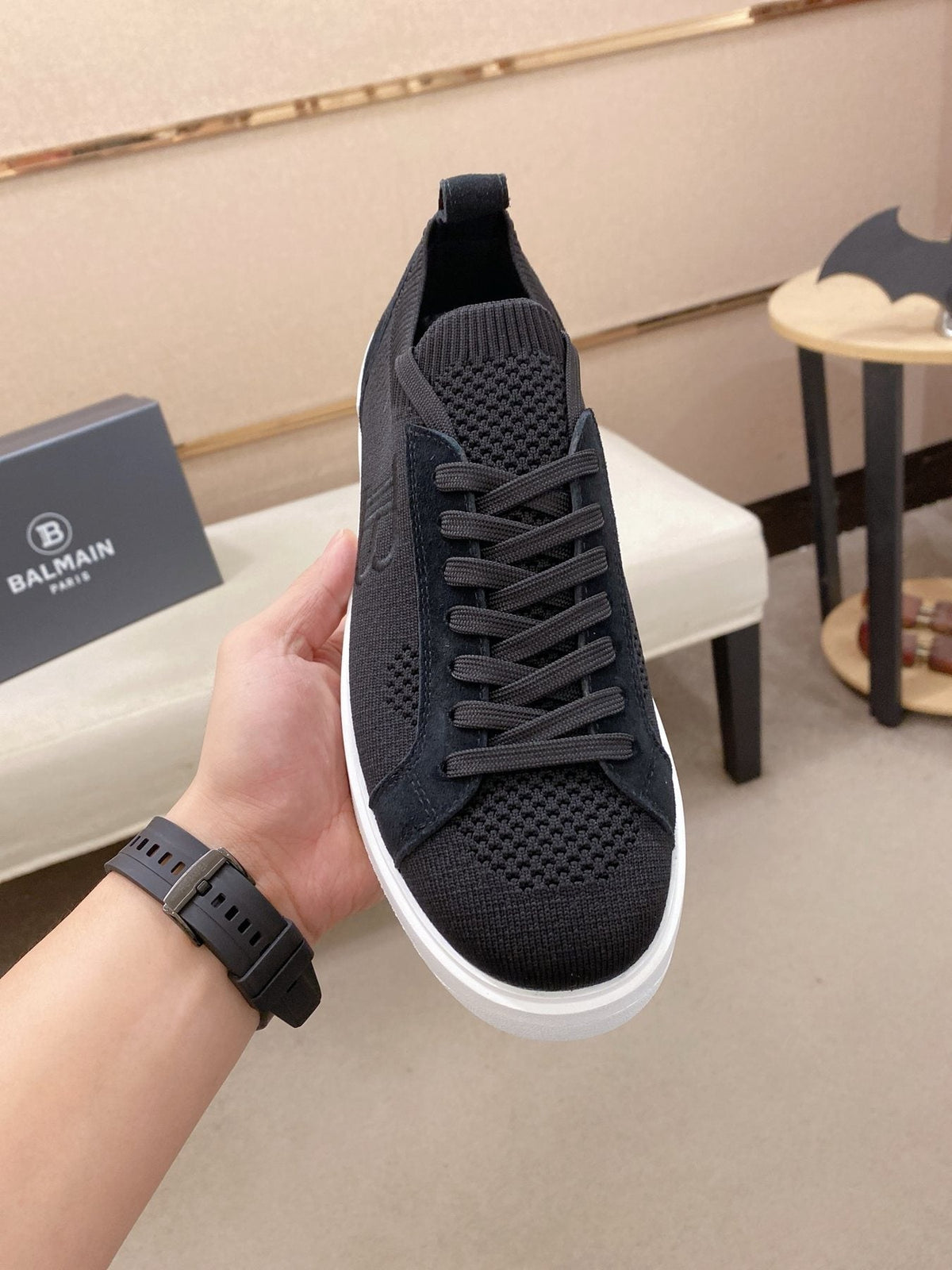 Balmain Men's Knit Low-Top Sneakers - White Sole