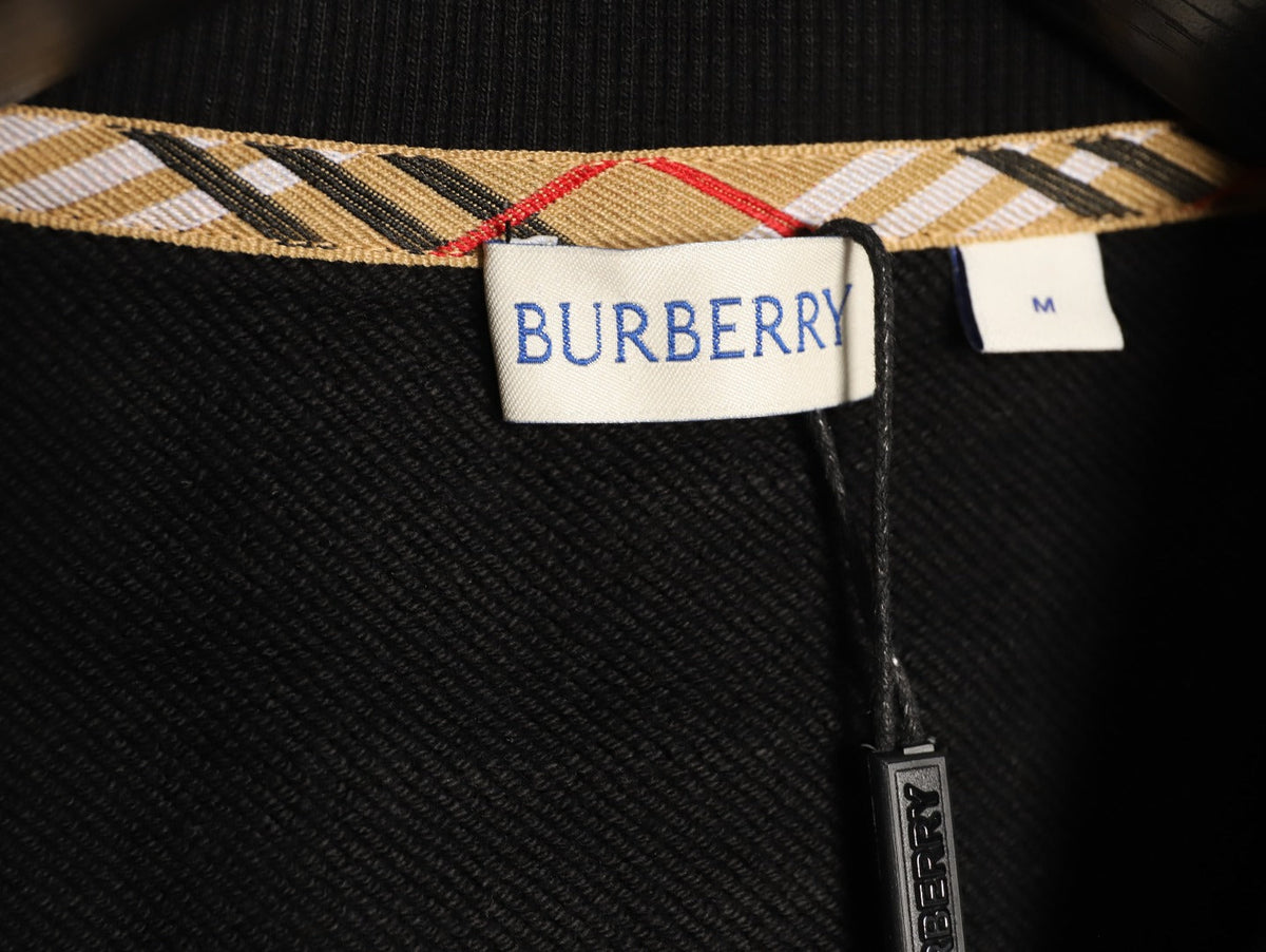 Burberry Black Check-Trim Embroidered Pocket Crewneck Sweatshirt